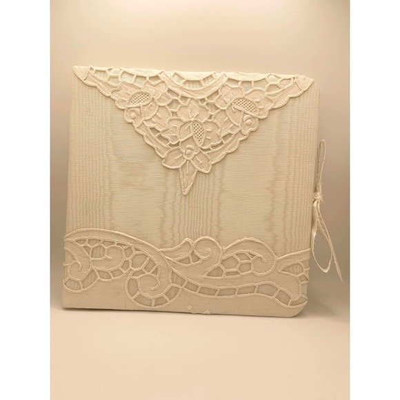 Jan Sevadjian Designs Ivory Moire Fabric Lace Photo Album Vintage Wedding Book